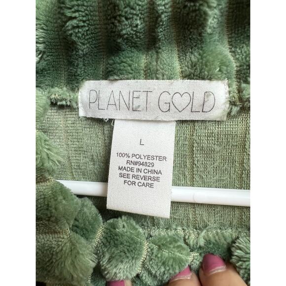 Planet Gold Green Faux-Fur/Chenille Ribbed Sweater Top Cropped Mock Neck Large - Picture 2 of 7